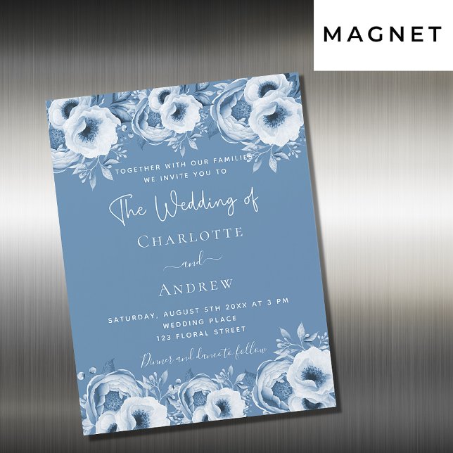 Dusty blue floral elegant script luxury wedding magnetic invitation (Creator Uploaded)