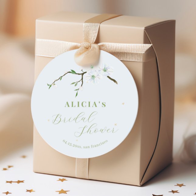 Dusty blue floral elegant spring bridal shower classic round sticker (Creator Uploaded)