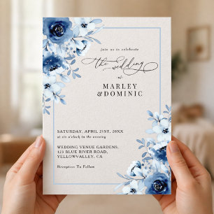 Dusty Blue Floral Elegant Spring Garden Wedding Invitation