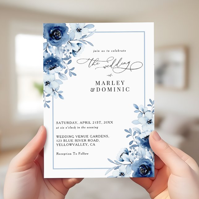 Dusty Blue Floral Elegant Spring Garden Wedding Invitation (Creator Uploaded)