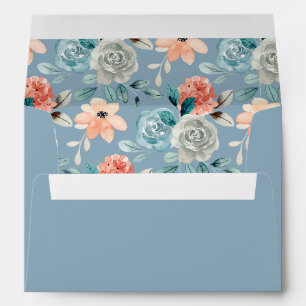 Dusty Blue Floral Elegant Wedding Calligraphy Envelope