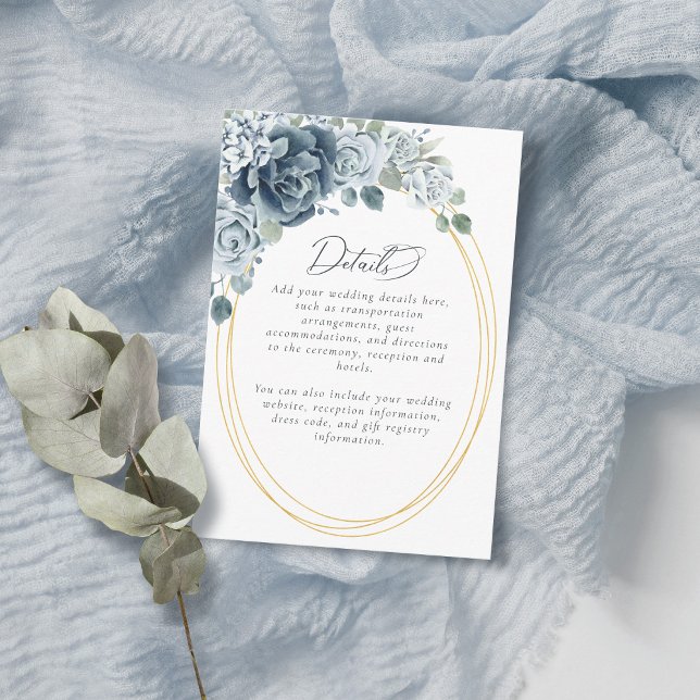 Dusty Blue Floral Elegant Wedding Details Enclosure Card (Creator Uploaded)