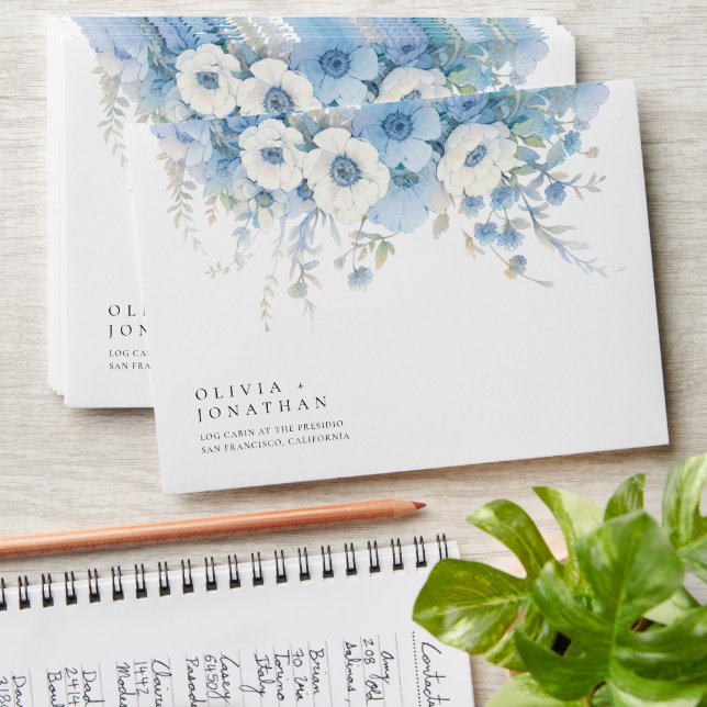 Dusty Blue Floral Elegant Wedding Envelope (Stacked)
