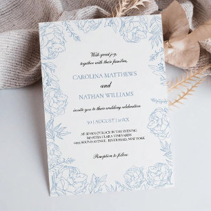 Dusty Blue Floral Elegant Wedding Invitation