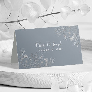 Dusty Blue Floral Elegant Wedding Place Card