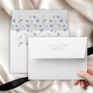 Dusty blue floral elegant wedding return address envelope