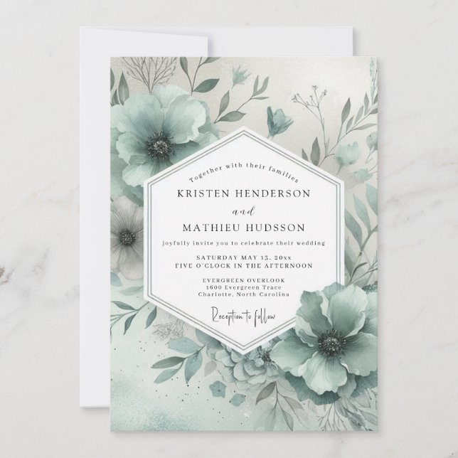 Dusty Blue Floral Enchantment Wedding Invitation (Front)