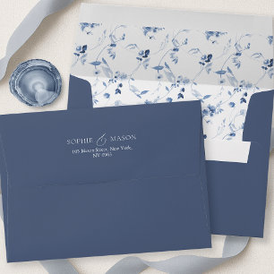 Dusty Blue Floral Envelope with Watercolor Liner
