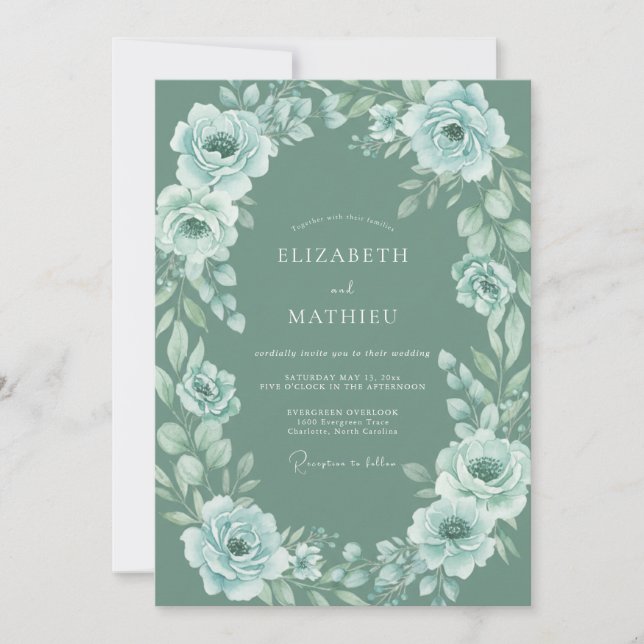 Dusty Blue Floral Ethereal Wedding Invitation (Front)