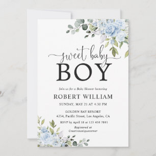 Dusty Blue Floral Eucalyptus Baby Shower Invitatio Invitation