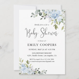 Dusty Blue Floral Eucalyptus Baby Shower Invitation