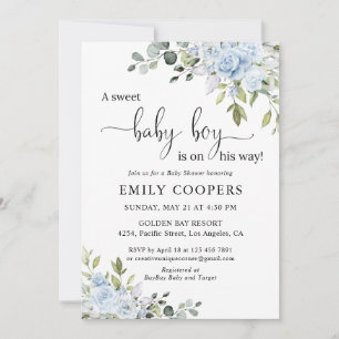 Dusty Blue Floral Eucalyptus Baby Shower Invitation