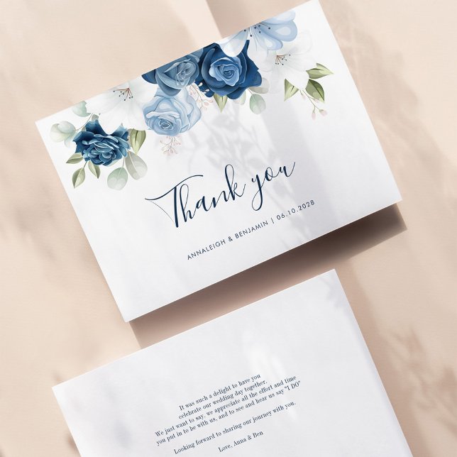 Dusty Blue Floral Eucalyptus Botanical Wedding Thank You Card (Creator Uploaded)