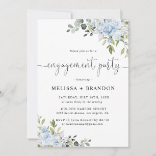 Dusty Blue Floral Eucalyptus Engagement Party Invitation