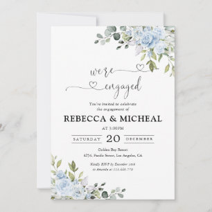 Dusty Blue Floral Eucalyptus Engagement Party Invitation