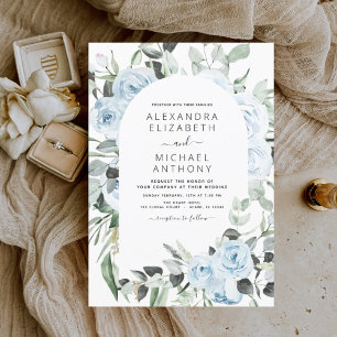 Dusty Blue Floral Eucalyptus Greenery Wedding Invi Invitation