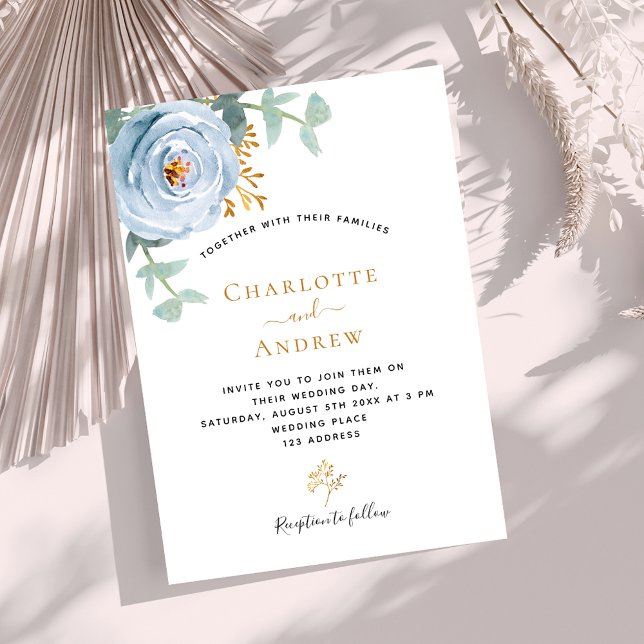 Dusty blue floral eucalyptus greenery wedding invitation (Creator Uploaded)