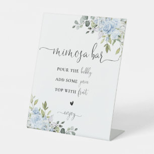 Dusty Blue Floral Eucalyptus Mimosa Bar Sign