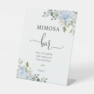 Dusty Blue Floral Eucalyptus Mimosa Bar Sign