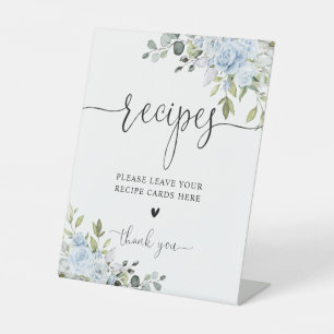 Dusty Blue Floral Eucalyptus Recipe Card Sign