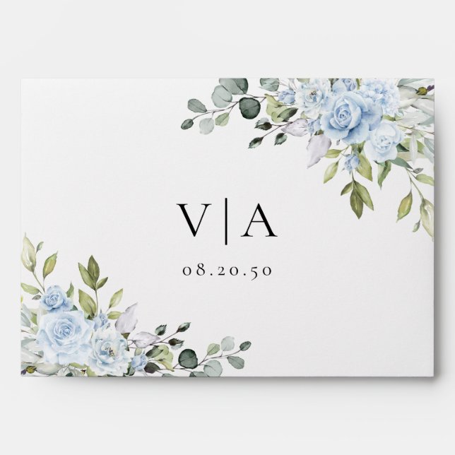 Dusty Blue Floral Eucalyptus Wedding Envelope (Front)