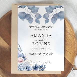 Dusty Blue Floral Eucalyptus Wedding Invitation
