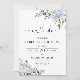 Dusty Blue Floral Eucalyptus Wedding Invitation