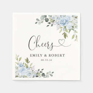 Dusty Blue Floral Eucalyptus Wedding Napkins