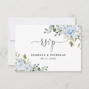 Dusty Blue Floral Eucalyptus Wedding RSVP Card 