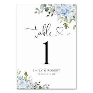 Dusty Blue Floral Eucalyptus Wedding Table Numbers