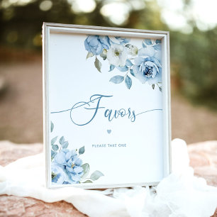 Dusty blue floral favours please take one Bridal Poster