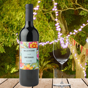 Dusty Blue Floral Fiesta Mexican Wedding Wine Label