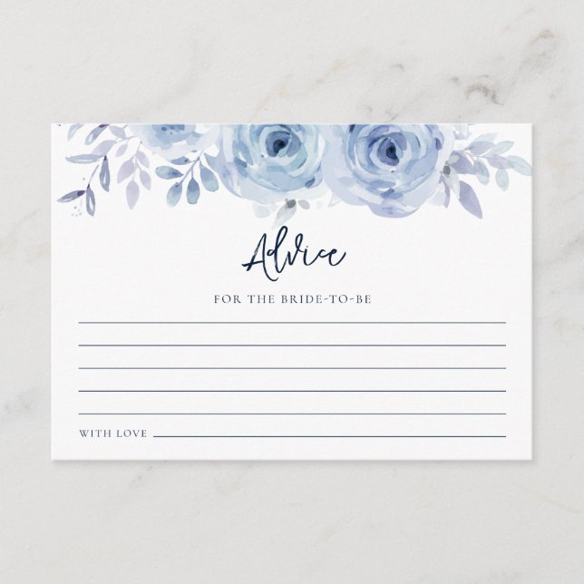 Dusty Blue Floral Flower Bridal Shower Advice Card (Front)