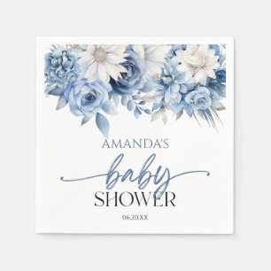 Dusty Blue Floral Flowers Baby Shower Napkin