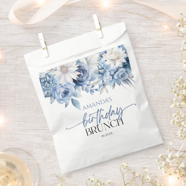 Dusty Blue Floral Flowers Birthday Brunch Party Favour Bags (Clipped)