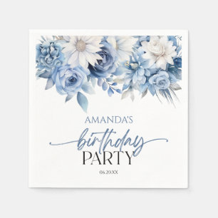 Dusty Blue Floral Flowers Birthday Party Napkin