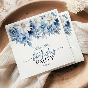 Dusty Blue Floral Flowers Birthday Party Napkin