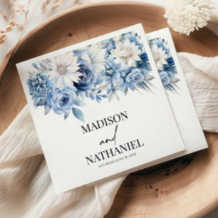Dusty Blue Floral Flowers Botanical Wedding Napkin