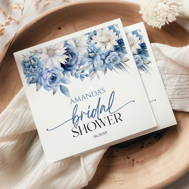 Dusty Blue Floral Flowers Bridal Shower Napkin (Creator Uploaded)