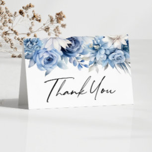 Dusty Blue Floral Flowers Garden Thank You Card