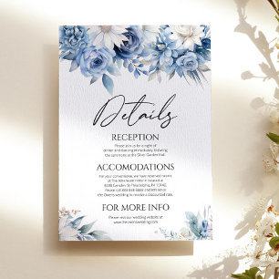 Dusty Blue Floral Flowers Garden Wedding Details Enclosure Card