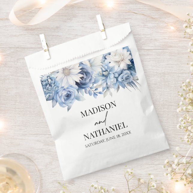 Dusty Blue Floral Flowers Garden Wedding Favour Bags (Clipped)