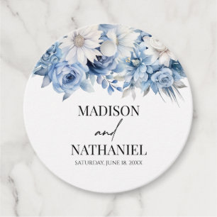 Dusty Blue Floral Flowers Garden Wedding Favour Tags