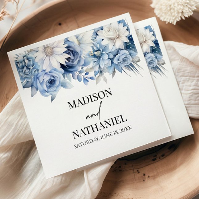 Dusty Blue Floral Flowers Garden Wedding Napkin (Creator Uploaded)