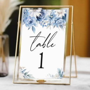 Dusty Blue Floral Flowers Garden Wedding Table Number