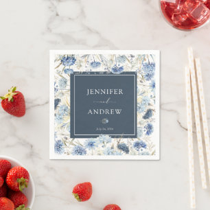 Dusty Blue Floral Flowers Wedding Napkin