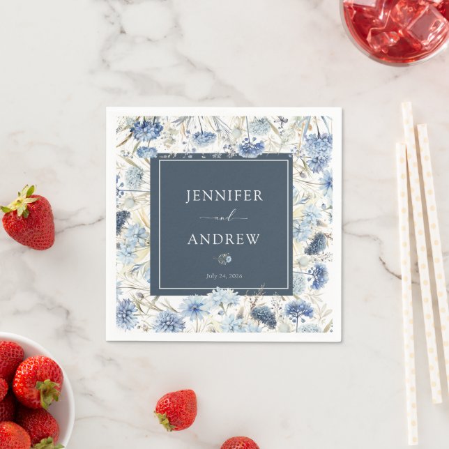 Dusty Blue Floral | Flowers Wedding  Napkin (Insitu)