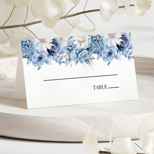 Dusty Blue Floral Flowers Wedding  Place Card (Creator Uploaded)