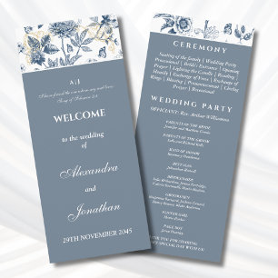 Dusty Blue Floral French Christian Wedding Program Programme