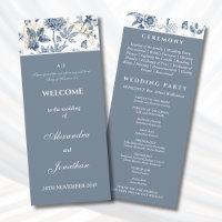 Dusty Blue Floral French Christian Wedding Program